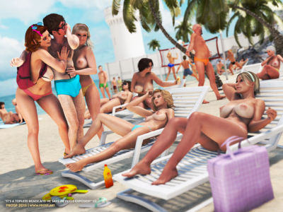 “It’s a topless beach and he says he feels exposed!” 2/2